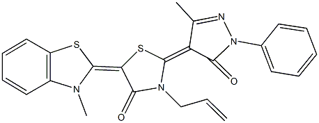 3-allyl-5-(3-methyl-1,3-benzothiazol-2(3H)-ylidene)-2-(3-methyl-5-oxo-1-phenyl-1,5-dihydro-4H-pyrazol-4-ylidene)-1,3-thiazolidin-4-one Struktur