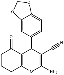 2-amino-4-(1,3-benzodioxol-5-yl)-5-oxo-5,6,7,8-tetrahydro-4H-chromene-3-carbonitrile Struktur