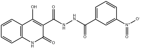 4-hydroxy-N'-({3-nitrophenyl}carbonyl)-2-oxo-1,2-dihydroquinoline-3-carbohydrazide Struktur