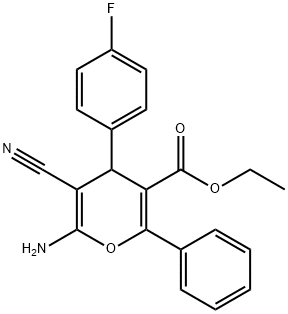 ethyl 6-amino-5-cyano-4-(4-fluorophenyl)-2-phenyl-4H-pyran-3-carboxylate Struktur