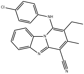 1-(4-chloroanilino)-2-ethyl-3-methylpyrido[1,2-a]benzimidazole-4-carbonitrile Struktur