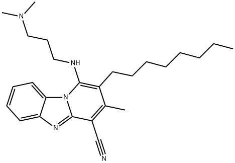 1-{[3-(dimethylamino)propyl]amino}-3-methyl-2-octylpyrido[1,2-a]benzimidazole-4-carbonitrile Struktur