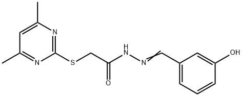 2-[(4,6-dimethyl-2-pyrimidinyl)sulfanyl]-N'-(3-hydroxybenzylidene)acetohydrazide Struktur