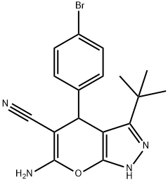 6-amino-4-(4-bromophenyl)-3-tert-butyl-1,4-dihydropyrano[2,3-c]pyrazole-5-carbonitrile Struktur