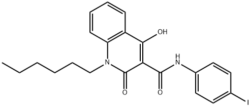 1-hexyl-4-hydroxy-N-(4-iodophenyl)-2-oxo-1,2-dihydro-3-quinolinecarboxamide Struktur