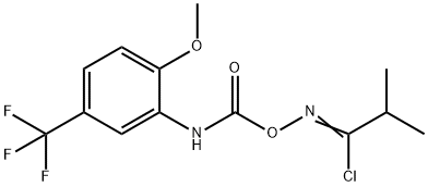 N-({[2-methoxy-5-(trifluoromethyl)anilino]carbonyl}oxy)-2-methylpropanimidoyl chloride Struktur