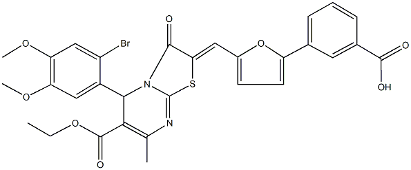 3-{5-[(5-(2-bromo-4,5-dimethoxyphenyl)-6-(ethoxycarbonyl)-7-methyl-3-oxo-5H-[1,3]thiazolo[3,2-a]pyrimidin-2(3H)-ylidene)methyl]-2-furyl}benzoic acid Struktur