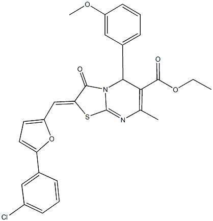 ethyl 2-{[5-(3-chlorophenyl)-2-furyl]methylene}-5-(3-methoxyphenyl)-7-methyl-3-oxo-2,3-dihydro-5H-[1,3]thiazolo[3,2-a]pyrimidine-6-carboxylate Struktur