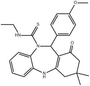 N-ethyl-11-(4-methoxyphenyl)-3,3-dimethyl-1-oxo-1,2,3,4,5,11-hexahydro-10H-dibenzo[b,e][1,4]diazepine-10-carbothioamide Struktur