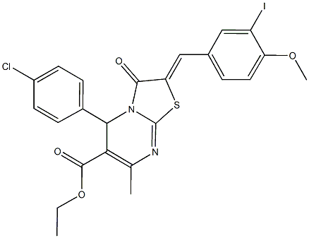 ethyl 5-(4-chlorophenyl)-2-(3-iodo-4-methoxybenzylidene)-7-methyl-3-oxo-2,3-dihydro-5H-[1,3]thiazolo[3,2-a]pyrimidine-6-carboxylate Struktur