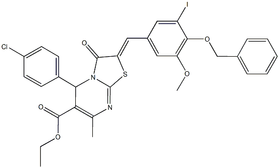 ethyl 2-[4-(benzyloxy)-3-iodo-5-methoxybenzylidene]-5-(4-chlorophenyl)-7-methyl-3-oxo-2,3-dihydro-5H-[1,3]thiazolo[3,2-a]pyrimidine-6-carboxylate Struktur