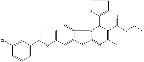 ethyl 2-{[5-(3-chlorophenyl)-2-furyl]methylene}-7-methyl-3-oxo-5-(2-thienyl)-2,3-dihydro-5H-[1,3]thiazolo[3,2-a]pyrimidine-6-carboxylate Struktur