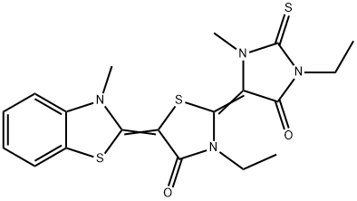 3-ethyl-2-(1-ethyl-3-methyl-5-oxo-2-thioxo-4-imidazolidinylidene)-5-(3-methyl-1,3-benzothiazol-2(3H)-ylidene)-1,3-thiazolidin-4-one Struktur