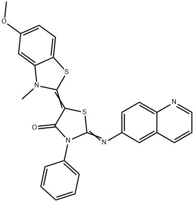 5-(5-methoxy-3-methyl-1,3-benzothiazol-2(3H)-ylidene)-3-phenyl-2-(6-quinolinylimino)-1,3-thiazolidin-4-one Struktur