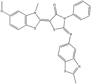 5-(5-methoxy-3-methyl-1,3-benzothiazol-2(3H)-ylidene)-2-[(2-methyl-1,3-benzothiazol-5-yl)imino]-3-phenyl-1,3-thiazolidin-4-one Struktur