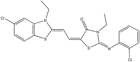 5-[2-(5-chloro-3-ethyl-1,3-benzothiazol-2(3H)-ylidene)ethylidene]-2-[(2-chlorophenyl)imino]-3-ethyl-1,3-thiazolidin-4-one Struktur