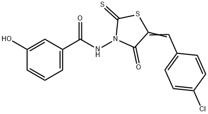 N-[5-(4-chlorobenzylidene)-4-oxo-2-thioxo-1,3-thiazolidin-3-yl]-3-hydroxybenzamide Struktur