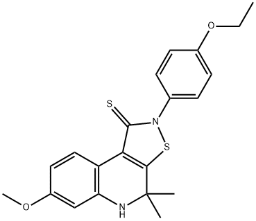 2-(4-ethoxyphenyl)-7-methoxy-4,4-dimethyl-4,5-dihydroisothiazolo[5,4-c]quinoline-1(2H)-thione Struktur