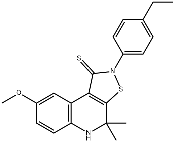 2-(4-ethylphenyl)-8-methoxy-4,4-dimethyl-4,5-dihydroisothiazolo[5,4-c]quinoline-1(2H)-thione Struktur