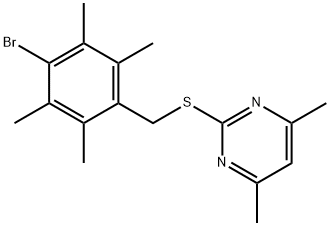 2-[(4-bromo-2,3,5,6-tetramethylbenzyl)sulfanyl]-4,6-dimethylpyrimidine Struktur