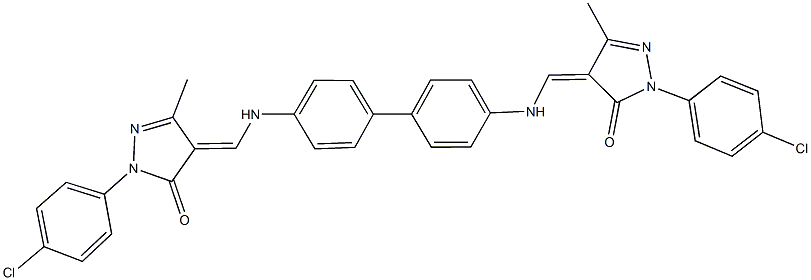 2-(4-chlorophenyl)-4-({[4'-({[1-(4-chlorophenyl)-3-methyl-5-oxo-1,5-dihydro-4H-pyrazol-4-ylidene]methyl}amino)[1,1'-biphenyl]-4-yl]amino}methylene)-5-methyl-2,4-dihydro-3H-pyrazol-3-one Struktur