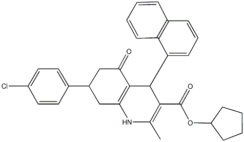 cyclopentyl 7-(4-chlorophenyl)-2-methyl-4-(1-naphthyl)-5-oxo-1,4,5,6,7,8-hexahydro-3-quinolinecarboxylate Struktur