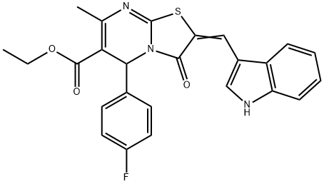 ethyl 5-(4-fluorophenyl)-2-(1H-indol-3-ylmethylene)-7-methyl-3-oxo-2,3-dihydro-5H-[1,3]thiazolo[3,2-a]pyrimidine-6-carboxylate Struktur