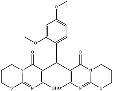 7-[(2,4-dimethoxyphenyl)(8-hydroxy-6-oxo-3,4-dihydro-2H,6H-pyrimido[2,1-b][1,3]thiazin-7-yl)methyl]-8-hydroxy-3,4-dihydro-2H,6H-pyrimido[2,1-b][1,3]thiazin-6-one Struktur