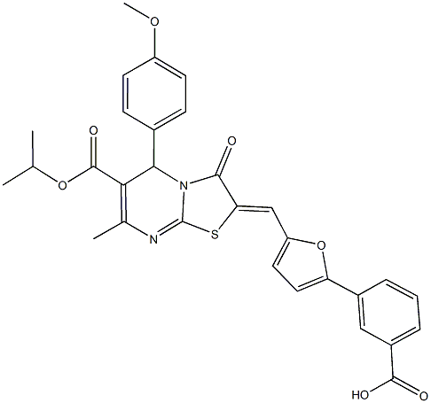 3-{5-[(6-(isopropoxycarbonyl)-5-(4-methoxyphenyl)-7-methyl-3-oxo-5H-[1,3]thiazolo[3,2-a]pyrimidin-2(3H)-ylidene)methyl]-2-furyl}benzoic acid Struktur