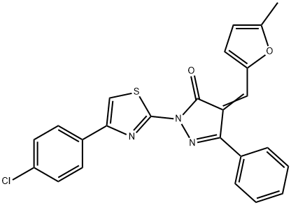 2-[4-(4-chlorophenyl)-1,3-thiazol-2-yl]-4-[(5-methyl-2-furyl)methylene]-5-phenyl-2,4-dihydro-3H-pyrazol-3-one Struktur