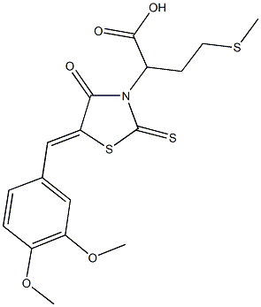 2-[5-(3,4-dimethoxybenzylidene)-4-oxo-2-thioxo-1,3-thiazolidin-3-yl]-4-(methylsulfanyl)butanoic acid Struktur