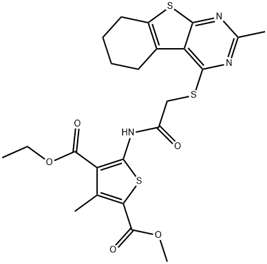 4-ethyl 2-methyl 3-methyl-5-({[(2-methyl-5,6,7,8-tetrahydro[1]benzothieno[2,3-d]pyrimidin-4-yl)sulfanyl]acetyl}amino)-2,4-thiophenedicarboxylate Struktur