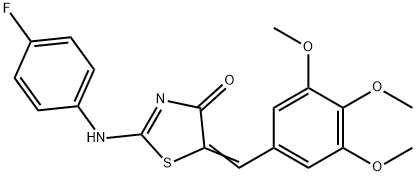 2-(4-fluoroanilino)-5-(3,4,5-trimethoxybenzylidene)-1,3-thiazol-4(5H)-one Struktur