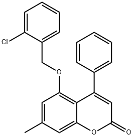 5-[(2-chlorobenzyl)oxy]-7-methyl-4-phenyl-2H-chromen-2-one Struktur