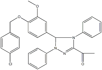 1-(5-{4-[(4-chlorobenzyl)oxy]-3-methoxyphenyl}-1,4-diphenyl-4,5-dihydro-1H-1,2,4-triazol-3-yl)ethanone Struktur