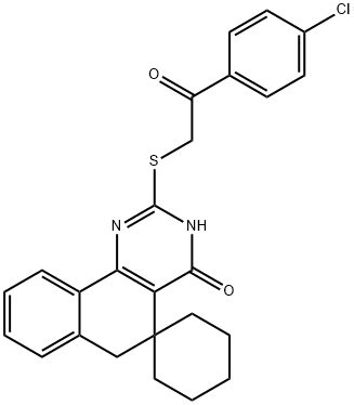 2-{[2-(4-chlorophenyl)-2-oxoethyl]sulfanyl}-5,6-dihydrospiro(benzo[h]quinazoline-5,1'-cyclohexane)-4(3H)-one Struktur