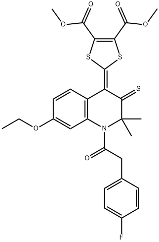 dimethyl 2-(7-ethoxy-1-[(4-fluorophenyl)acetyl]-2,2-dimethyl-3-thioxo-2,3-dihydro-4(1H)-quinolinylidene)-1,3-dithiole-4,5-dicarboxylate Struktur