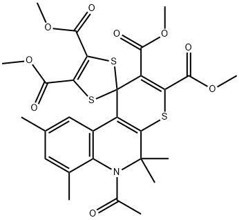 tetramethyl 6-acetyl-5,5,7,9-tetramethyl-5,6-dihydro-spiro(1H-thiopyrano[2,3-c]quinoline-1,2'-[1,3]-dithiole)-2,3,4',5'-tetracarboxylate Struktur