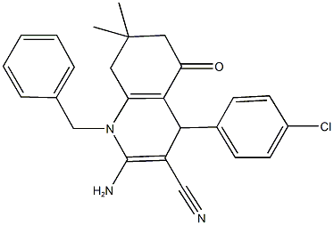 2-amino-1-benzyl-4-(4-chlorophenyl)-7,7-dimethyl-5-oxo-1,4,5,6,7,8-hexahydro-3-quinolinecarbonitrile Struktur