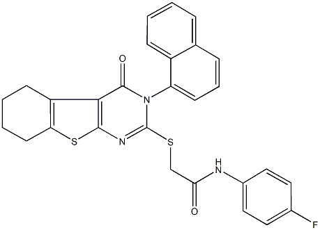 N-(4-fluorophenyl)-2-{[3-(1-naphthyl)-4-oxo-3,4,5,6,7,8-hexahydro[1]benzothieno[2,3-d]pyrimidin-2-yl]sulfanyl}acetamide Struktur