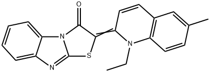 2-(1-ethyl-6-methyl-2(1H)-quinolinylidene)[1,3]thiazolo[3,2-a]benzimidazol-3(2H)-one Struktur