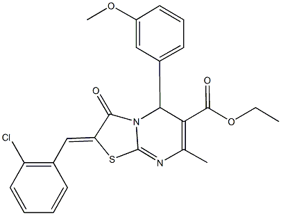 ethyl 2-(2-chlorobenzylidene)-5-(3-methoxyphenyl)-7-methyl-3-oxo-2,3-dihydro-5H-[1,3]thiazolo[3,2-a]pyrimidine-6-carboxylate Struktur