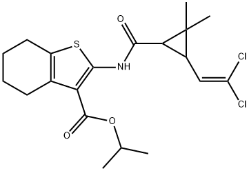 isopropyl 2-({[3-(2,2-dichlorovinyl)-2,2-dimethylcyclopropyl]carbonyl}amino)-4,5,6,7-tetrahydro-1-benzothiophene-3-carboxylate Struktur