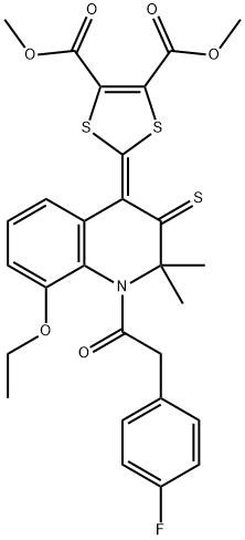 dimethyl 2-(8-ethoxy-1-[(4-fluorophenyl)acetyl]-2,2-dimethyl-3-thioxo-2,3-dihydro-4(1H)-quinolinylidene)-1,3-dithiole-4,5-dicarboxylate Struktur