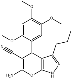 6-amino-3-propyl-4-(2,4,5-trimethoxyphenyl)-1,4-dihydropyrano[2,3-c]pyrazole-5-carbonitrile Struktur