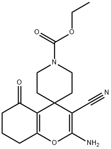 2-amino-3-cyano-1'-ethoxycarbonyl-5-oxo-5,6,7,8-tetrahydrospiro[4H-chromene-4,4'-piperidine] Struktur