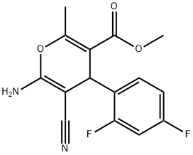 methyl 6-amino-5-cyano-4-(2,4-difluorophenyl)-2-methyl-4H-pyran-3-carboxylate Struktur