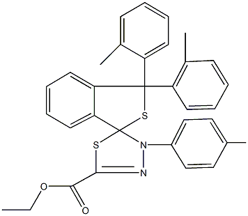 ethyl 1,1-bis(2-methylphenyl)-4'-(4-methylphenyl)-1,3,4',5'-tetrahydrospiro(2-benzothiophene-3,5'-[1,3,4]-thiadiazole)-2'-carboxylate Struktur