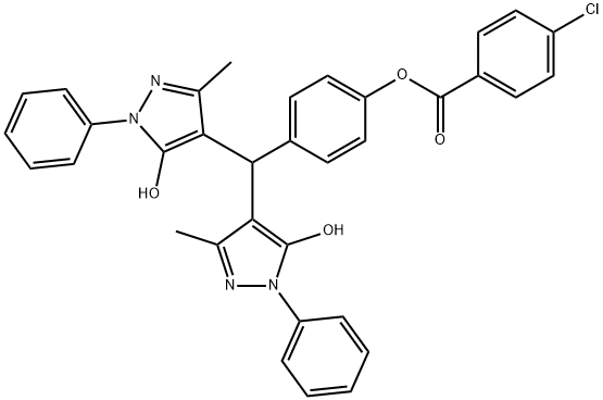 4-[bis(5-hydroxy-3-methyl-1-phenyl-1H-pyrazol-4-yl)methyl]phenyl 4-chlorobenzoate Struktur