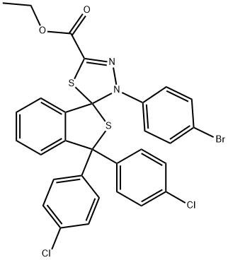 ethyl 1,1-bis(4-chlorophenyl)-4'-(4-bromophenyl)-1,3,4',5'-tetrahydrospiro(2-benzothiophene-3,5'-[1,3,4]-thiadiazole)-2'-carboxylate Struktur